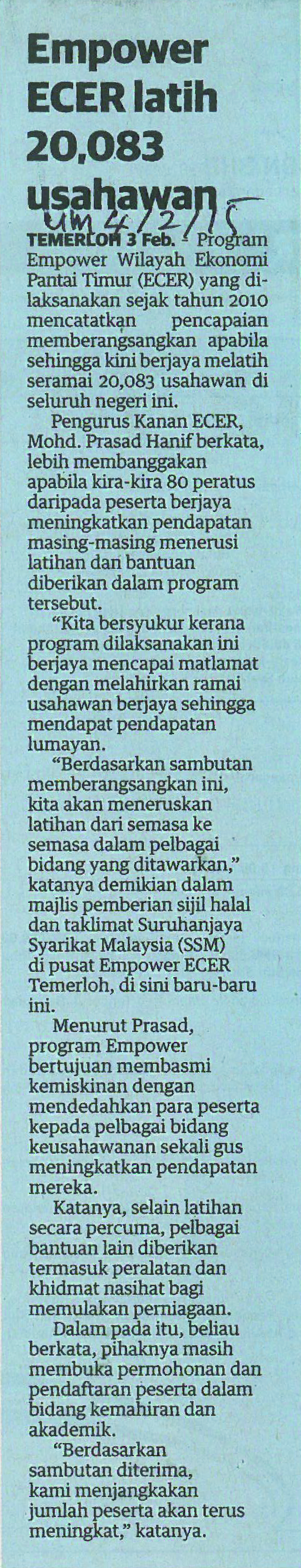 Empower ECER latih 20083 usahawan