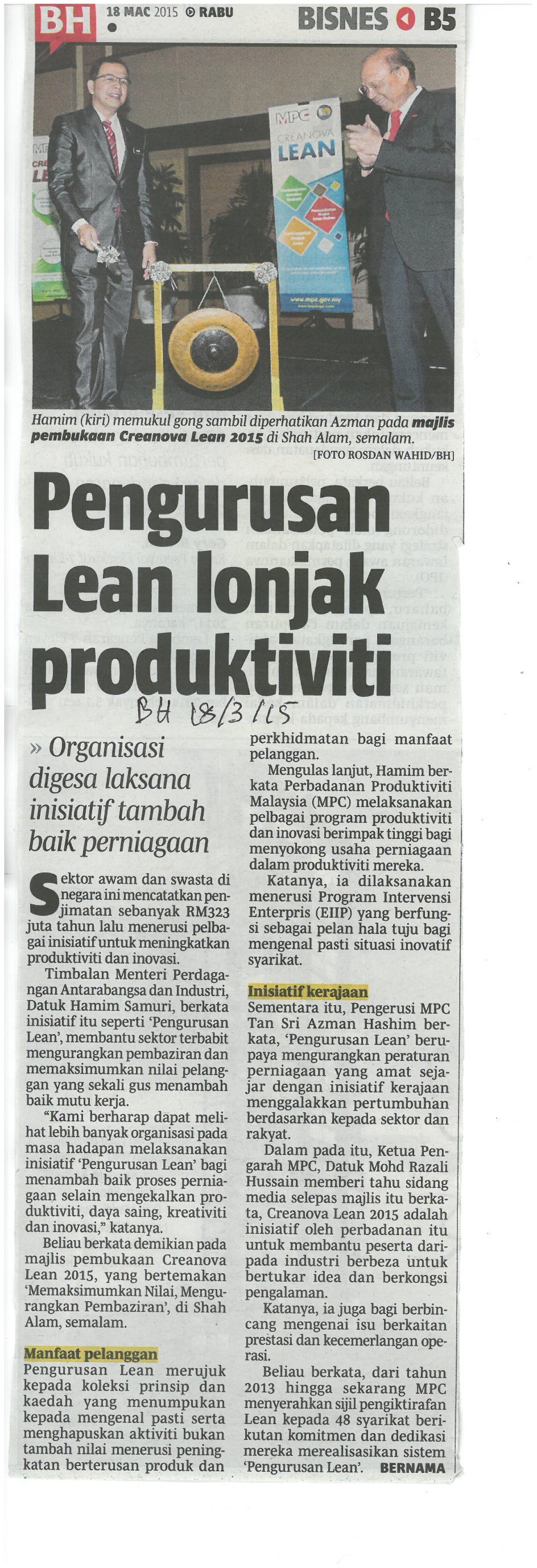 Pengurusan Lean lonjak produktiviti