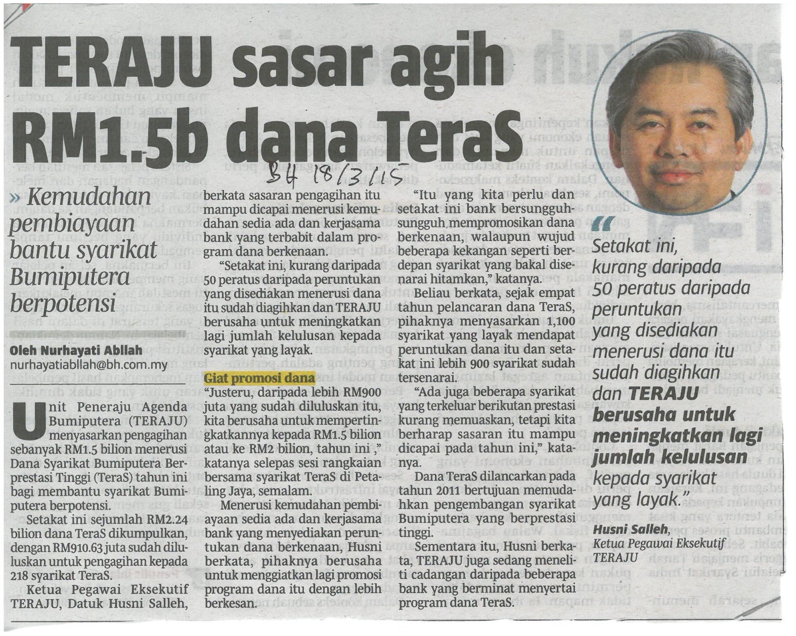 TERAJU sasar agih RM1.5b dana terasS