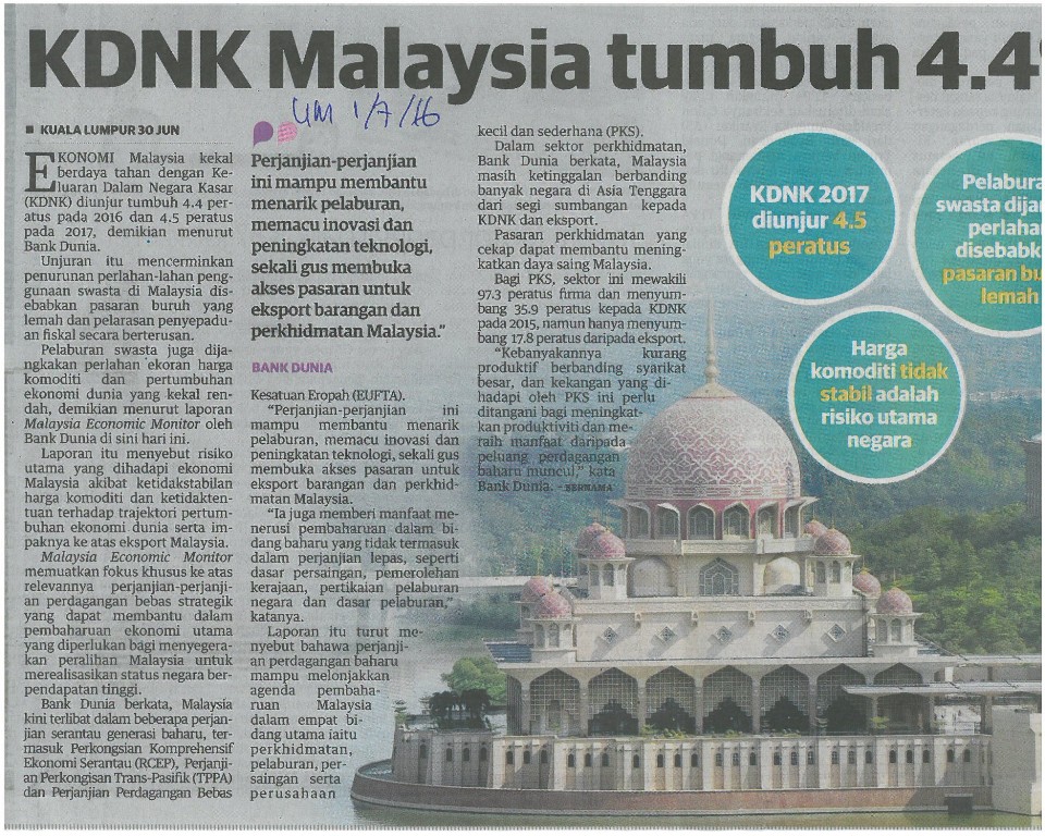 KDNK Malaysia tumbuh 4.4 peratus