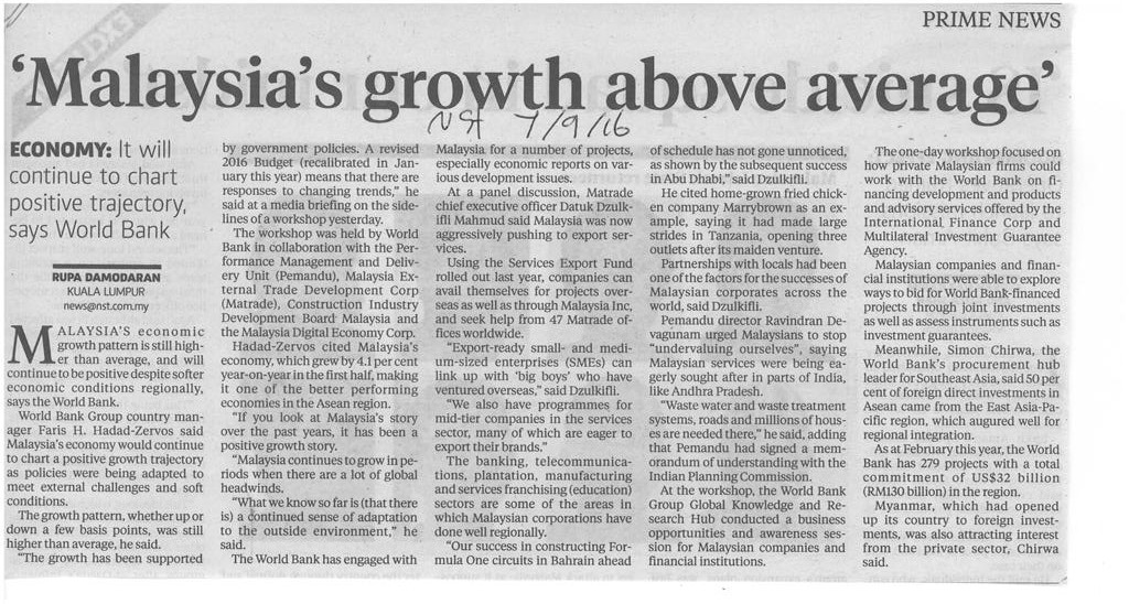 Malaysias growth above average