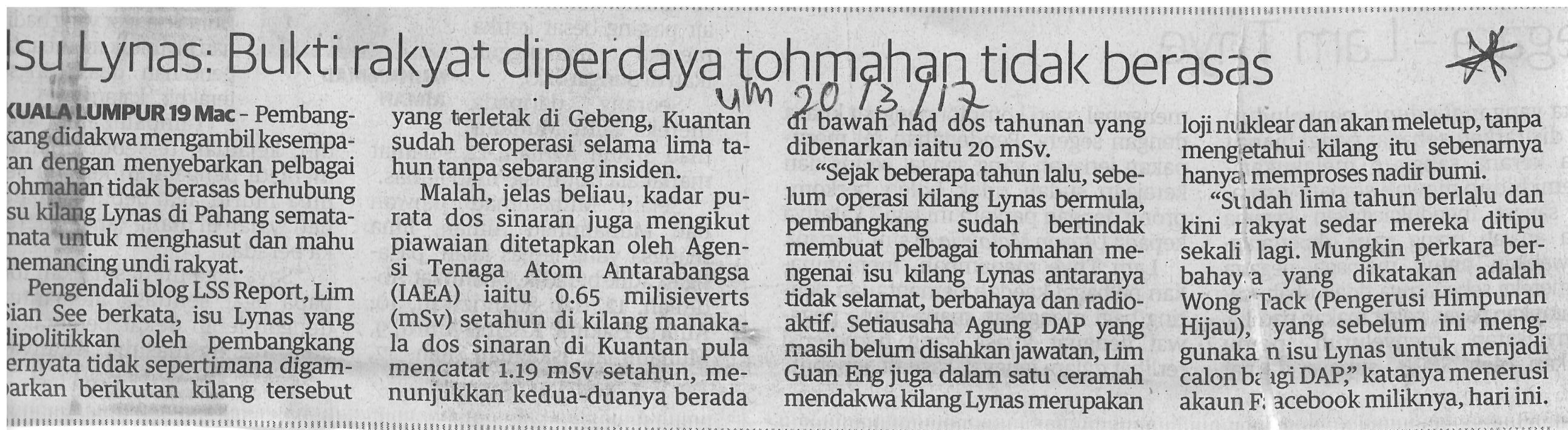 Isu Lynas Bukti rakyat diperdaya tohmahan tidak berasas
