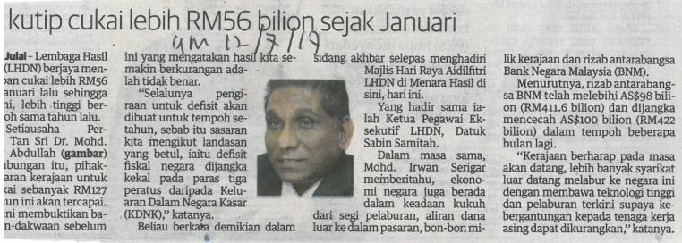 Kutip cukai lebih RM56 bilion sejak Januari