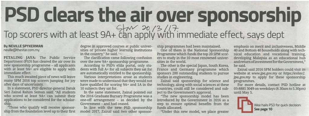 PSD clears the air over sponsorship