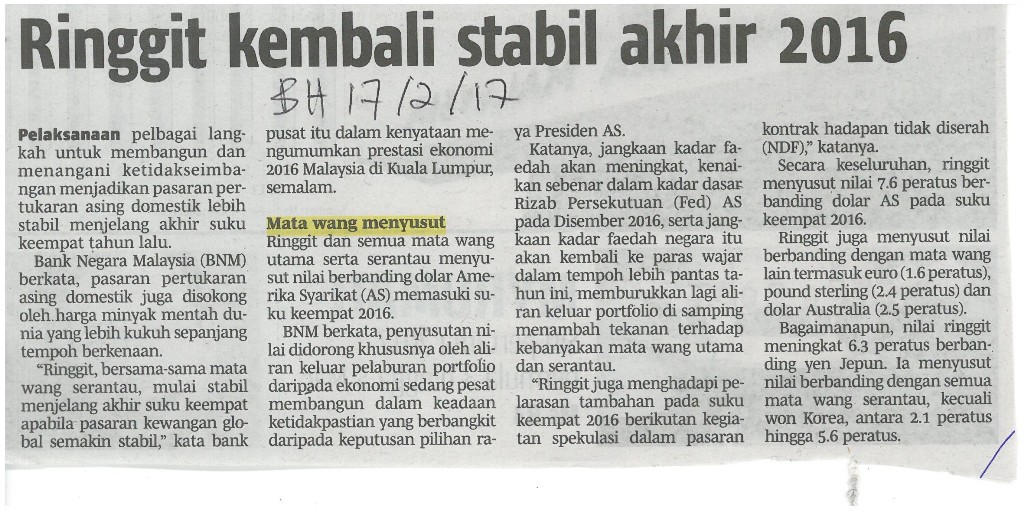 Ringgit kembali stabil akhir 2016
