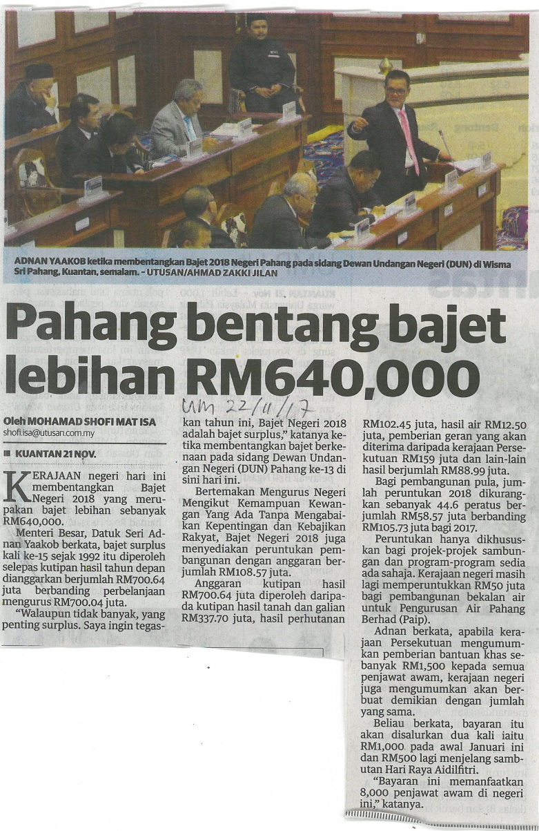 pahang bentang bajet lebihan RM640000