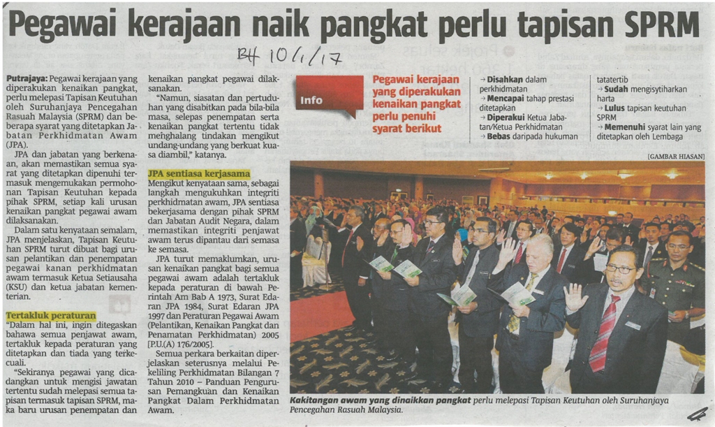 pegawai kerajaan naik pangkat perlu tapisan sprm