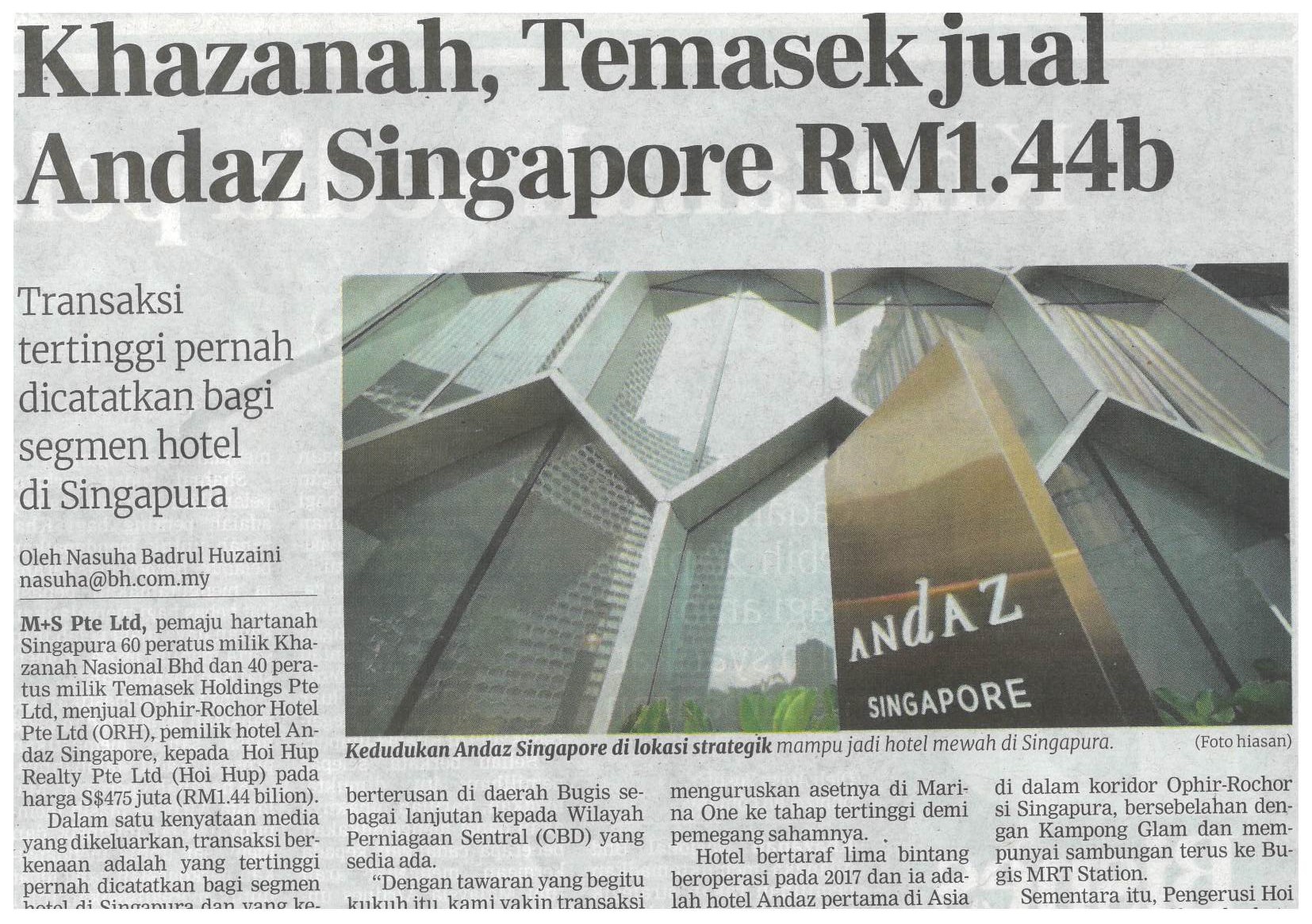 khazanah termasuk jual andaz singapore RM1.44B