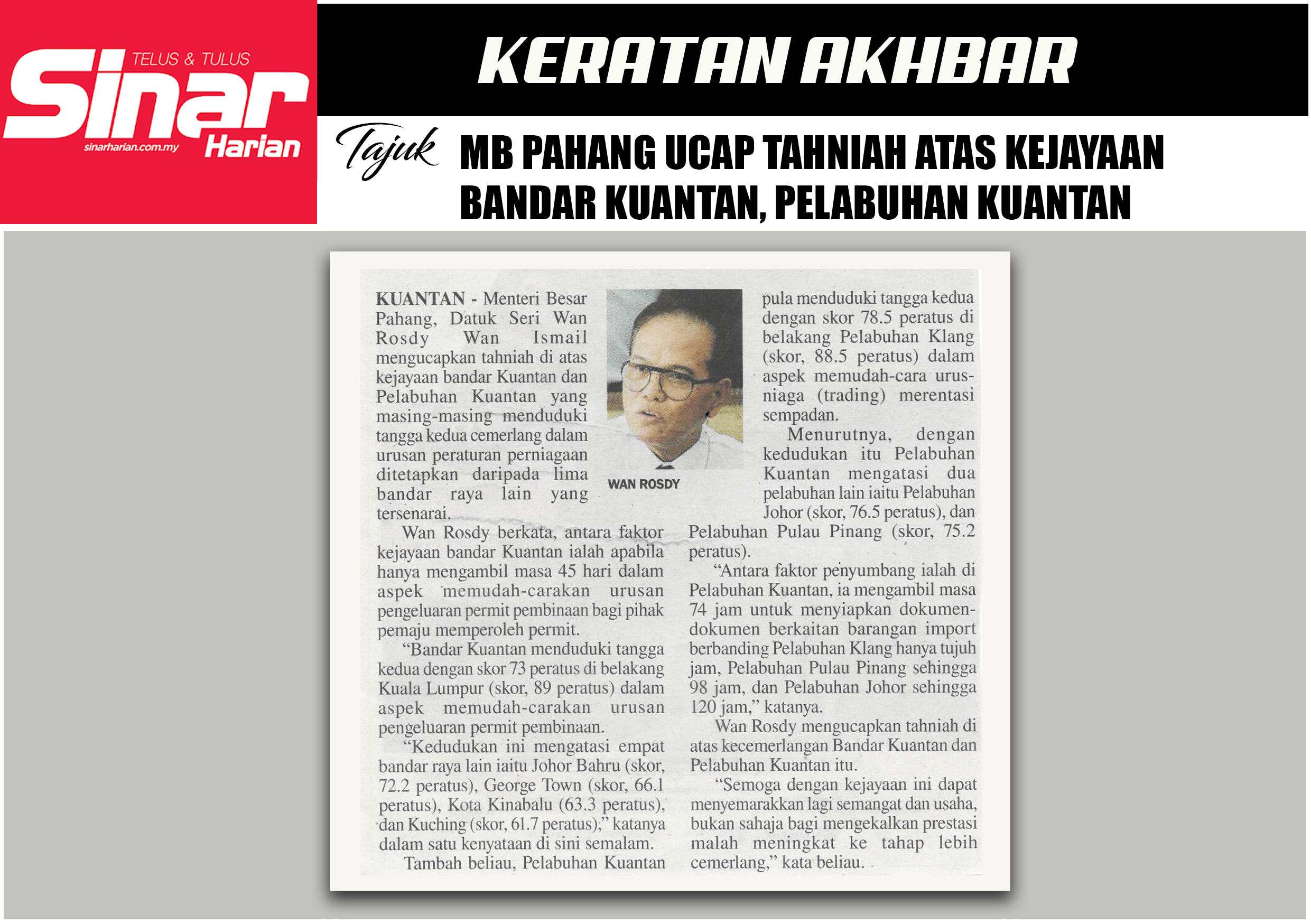 mb pahang ucap tahniah ats kejayaan bandar kuantan pelabuhan kuantan