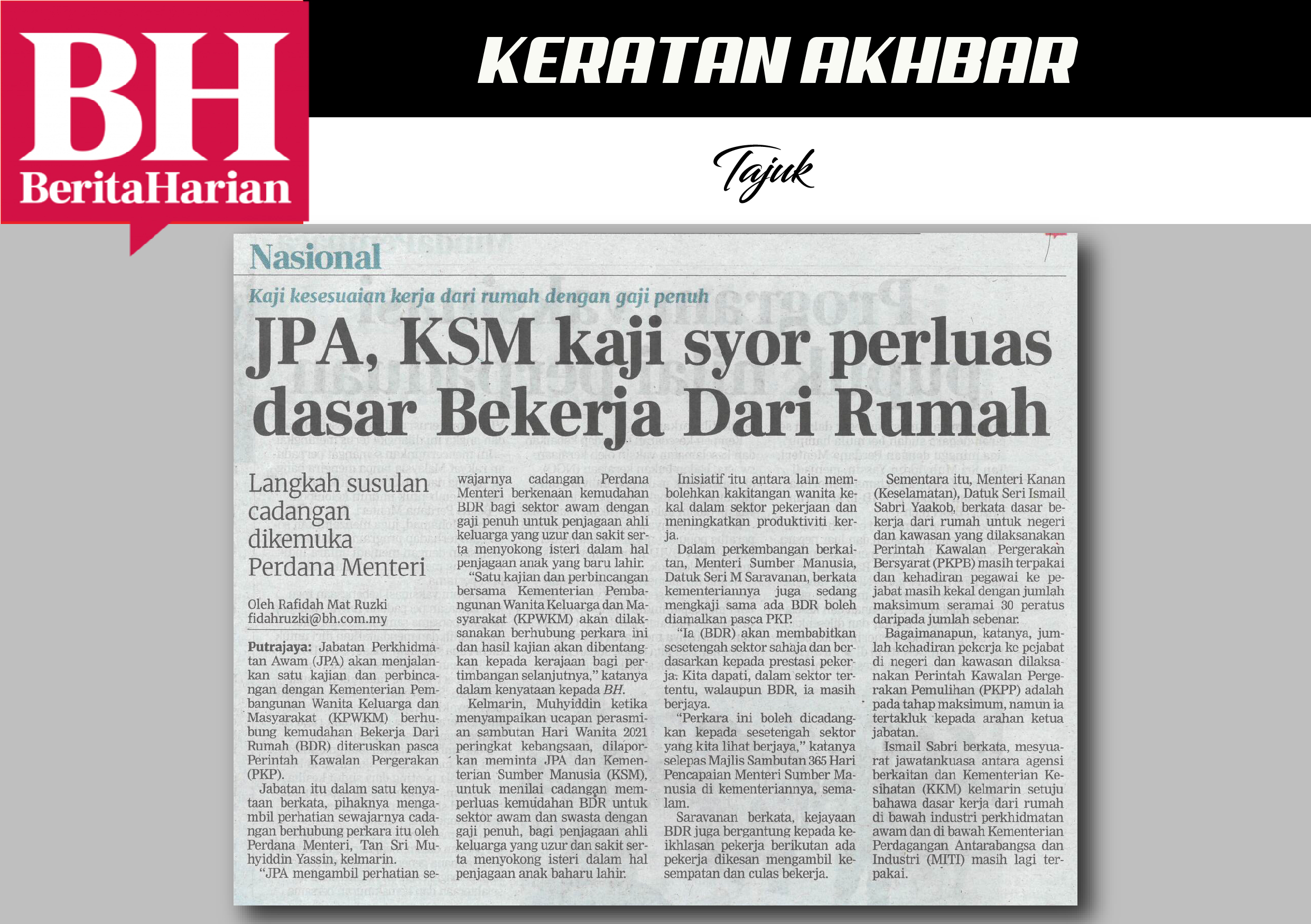 jpa ksm kaji syor perluas dasar bekerja dari rumah