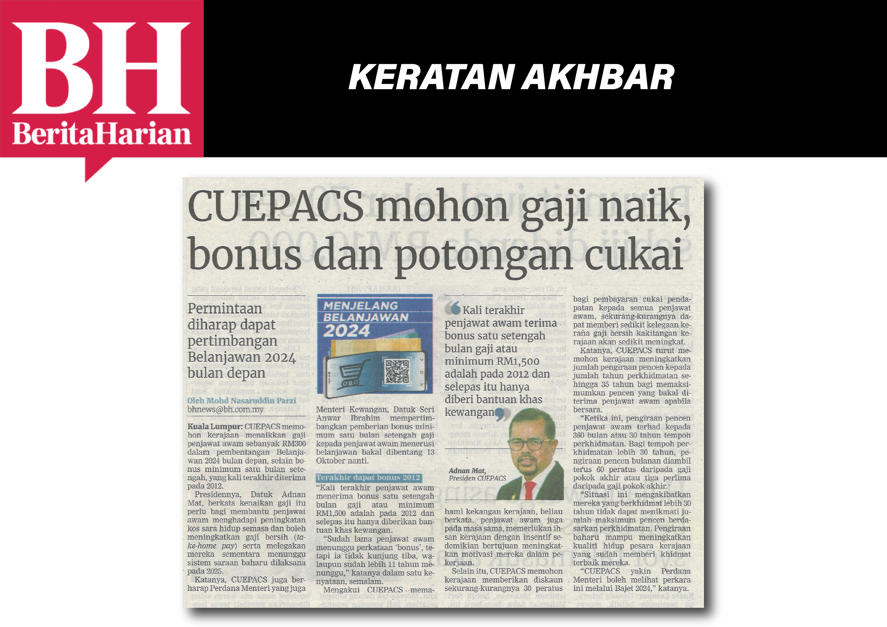 cuepacs mohon gaji naik bonus dan potongan cukai