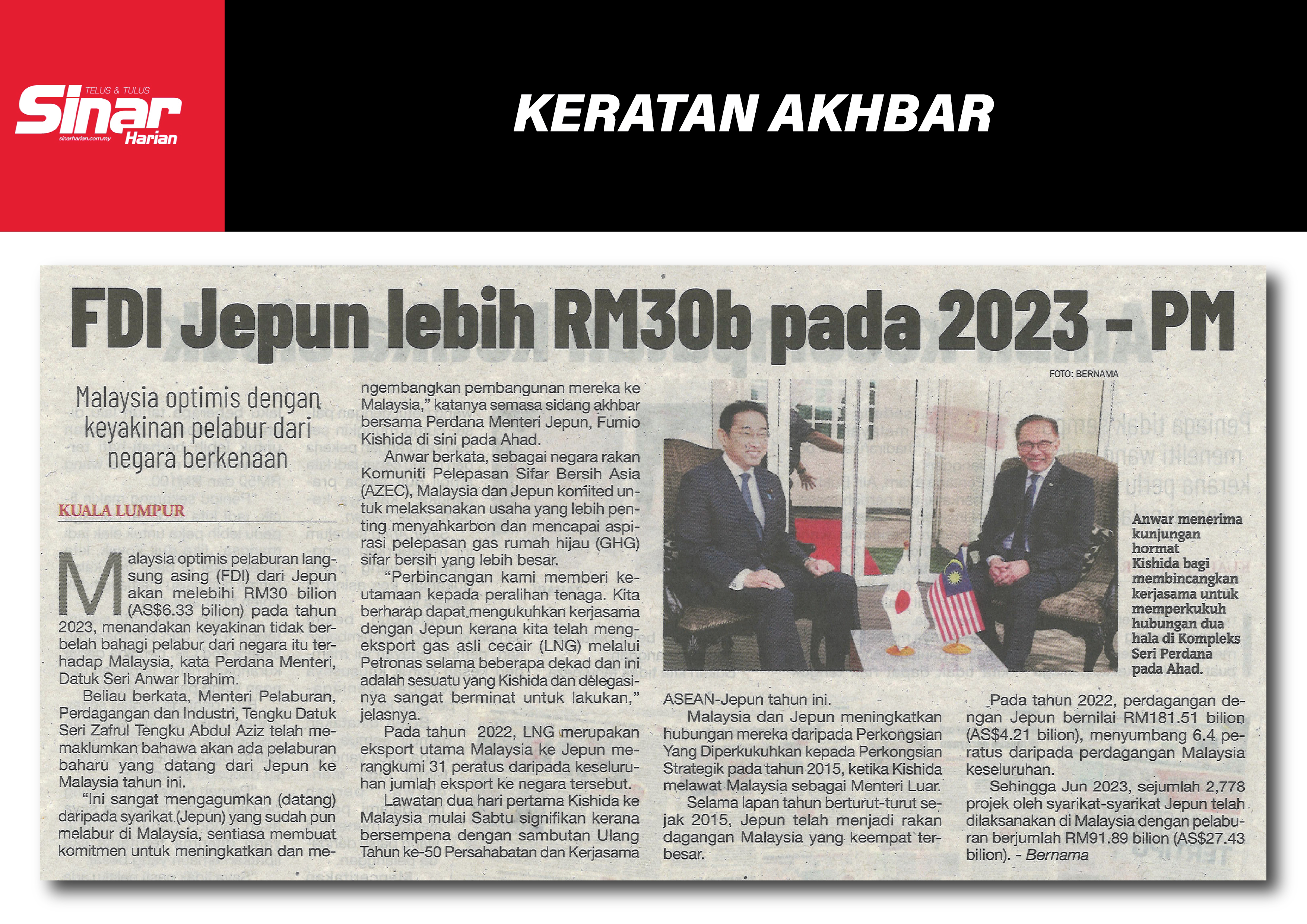 fdi jepun lebih RM30B pada 2023 pm