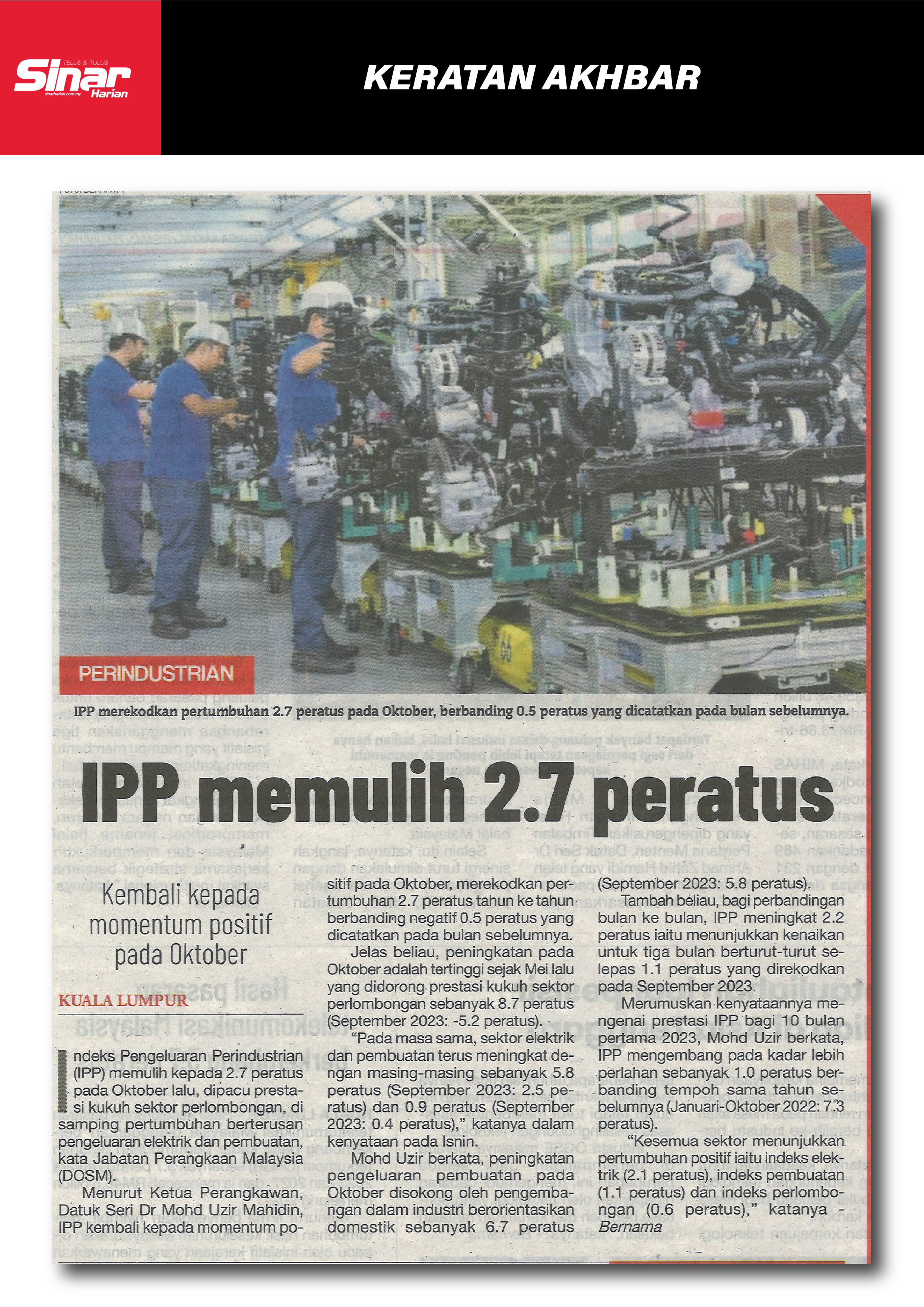 ipp memulih 2.7 peratus