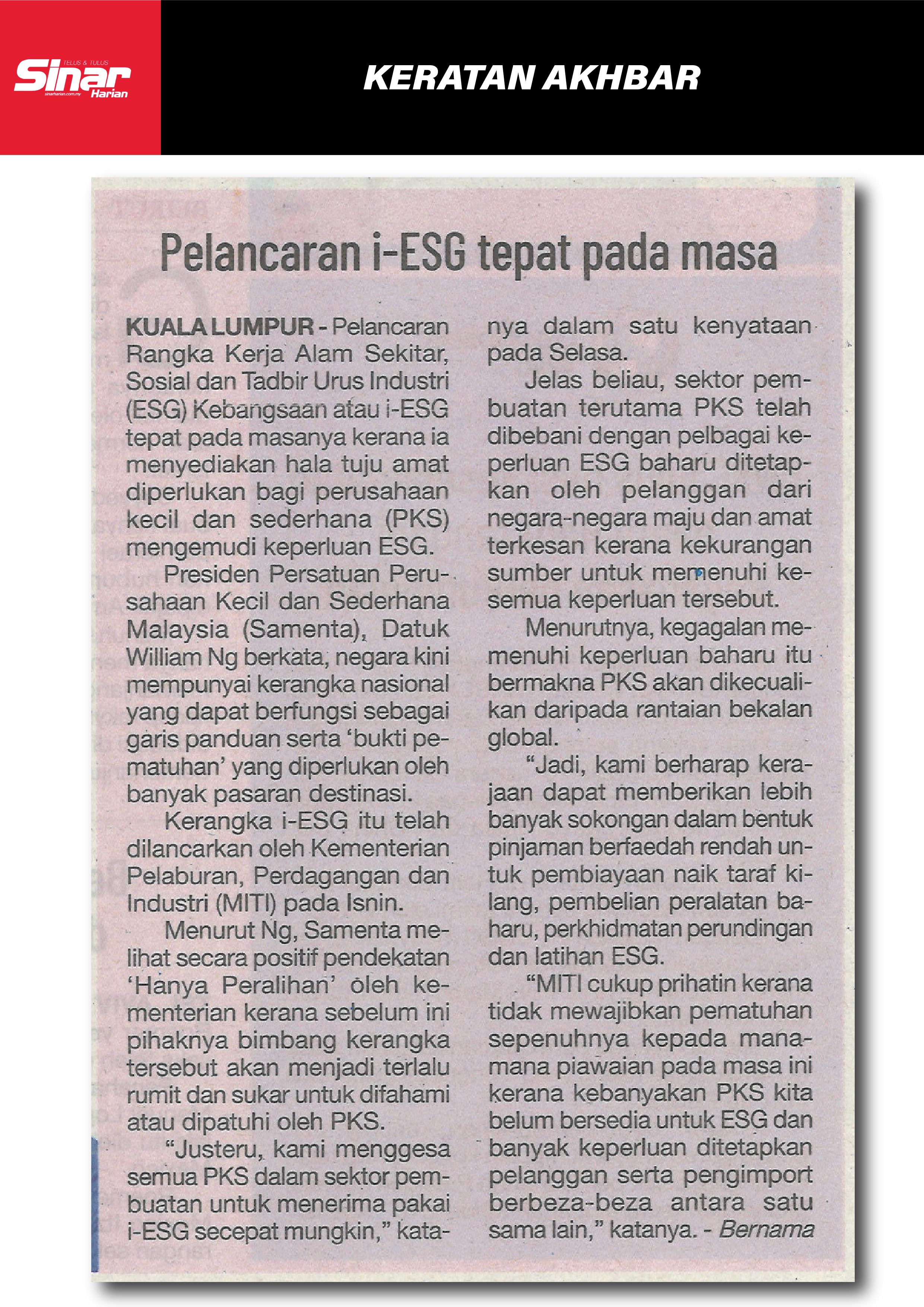 pelancaran i esg tepat pada masa