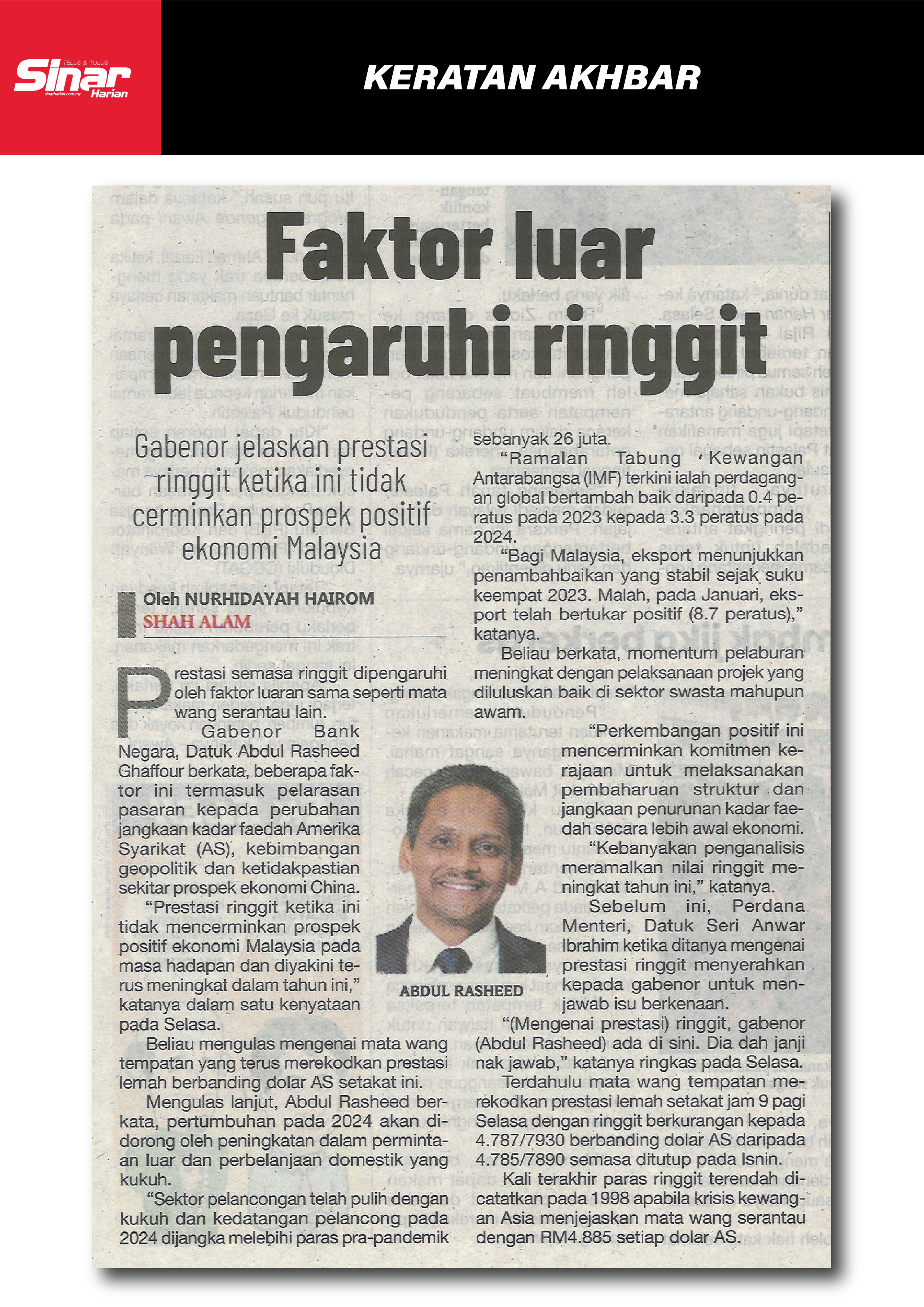 FAKTOR LUAR PENGARUHI RINGGIT