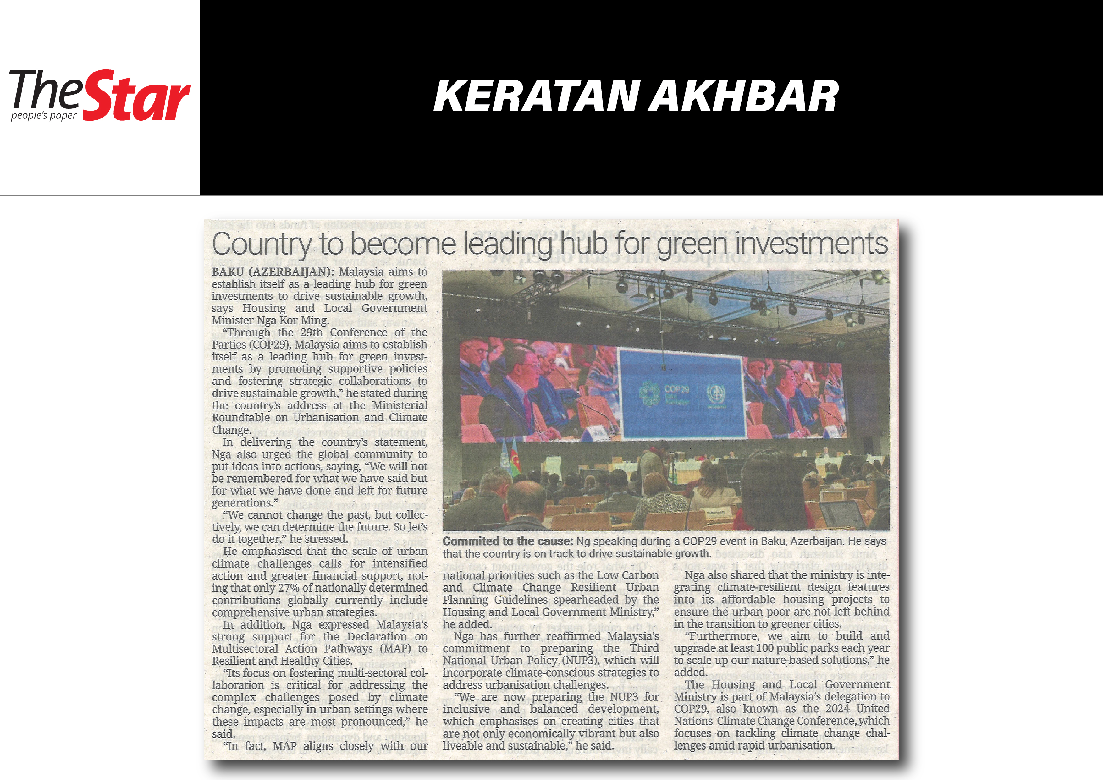 COUNTRY TO BECOME LEADING HUB FOR GREEN INVESTMENTS