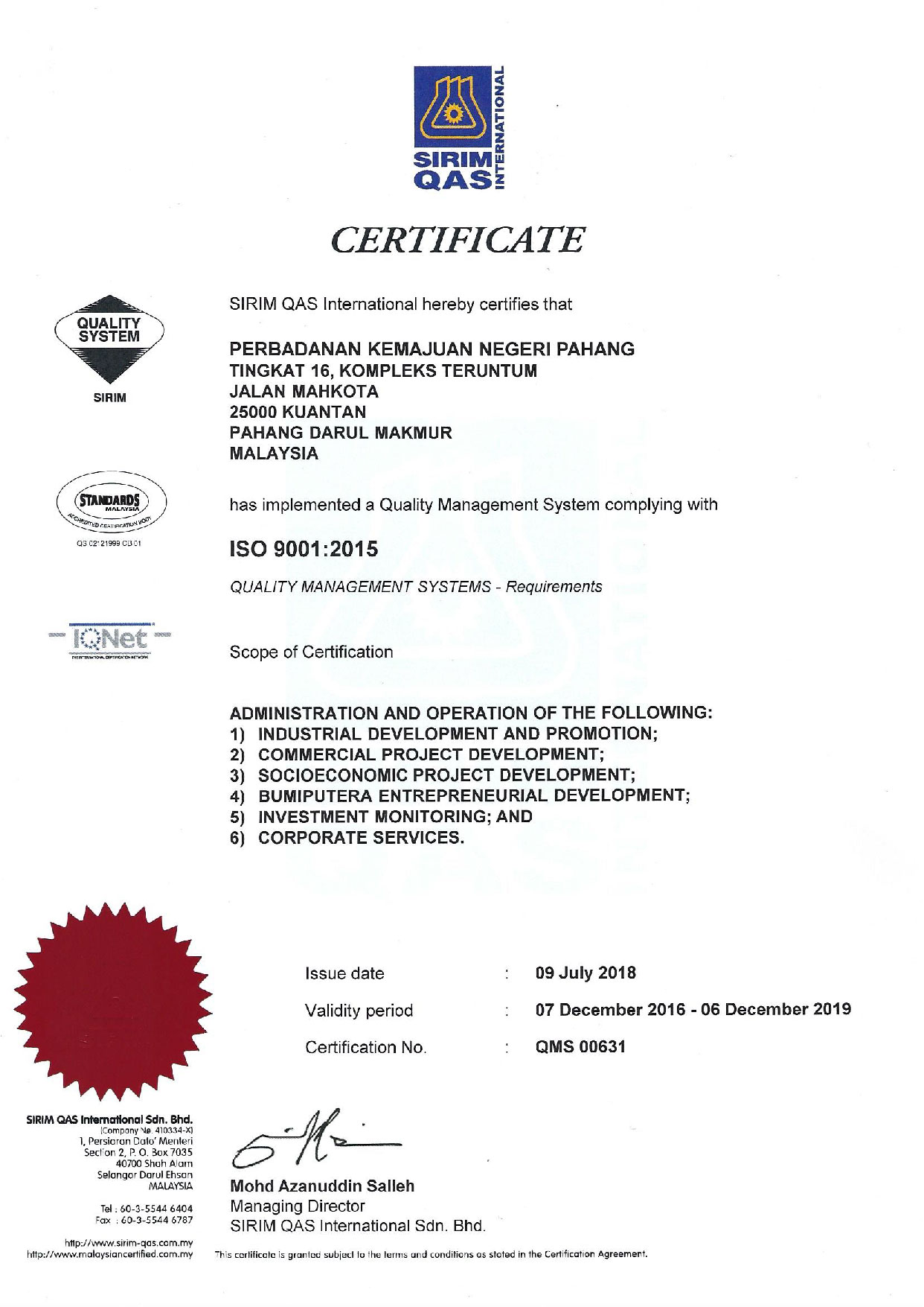 SIJIL SIRIM ISO 9001 2015 000 01